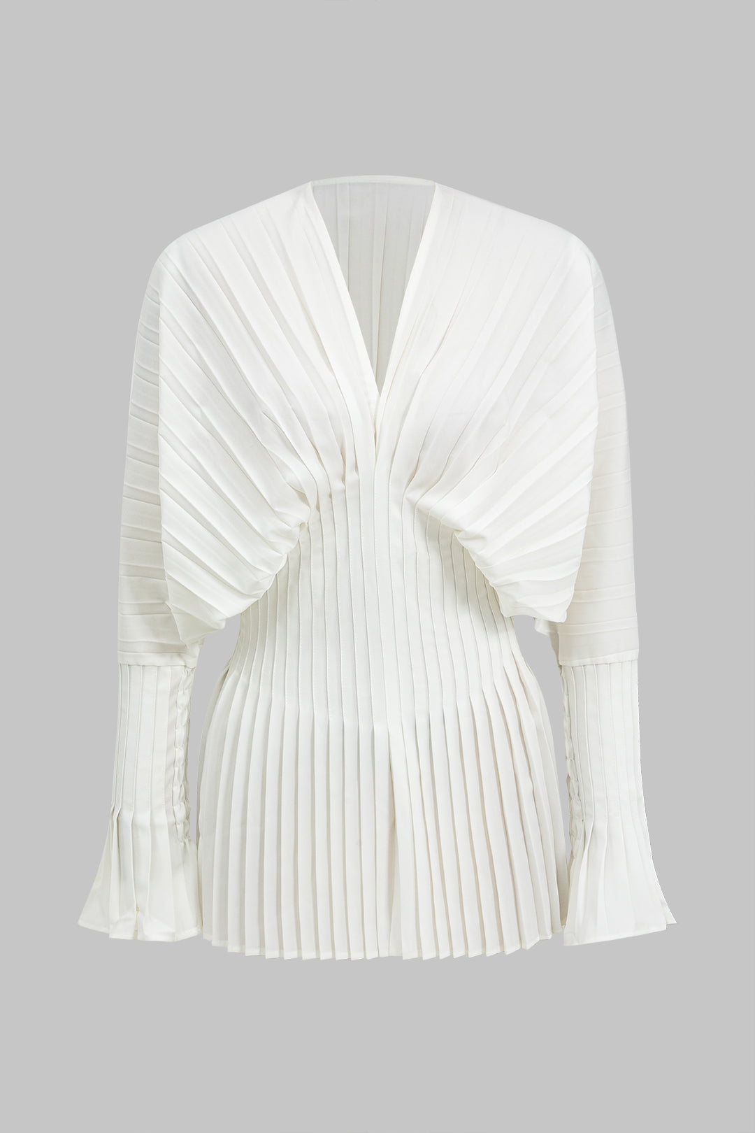 Pleated Bell Sleeve Corset Waist Long-Sleeve Shirt