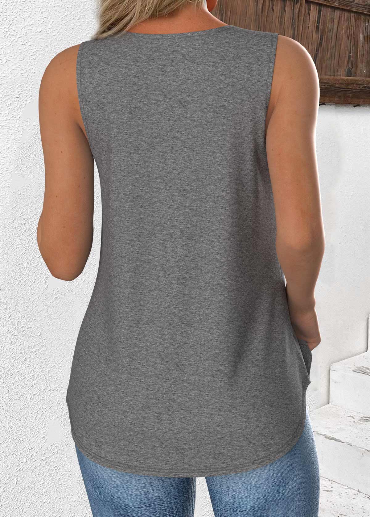 Grey Sleeveless V Neck Tank Top