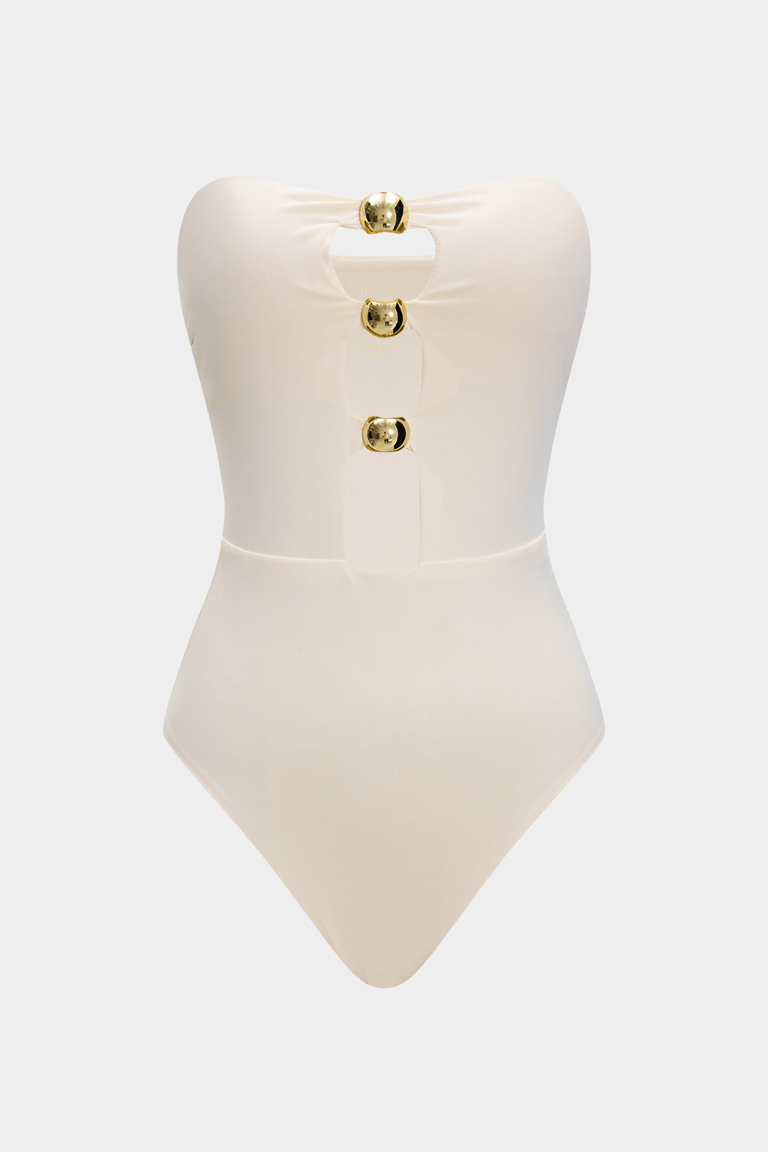 Metallic Decor Cut Out Ruched Strapless Sleeveless Tube Bodysuit