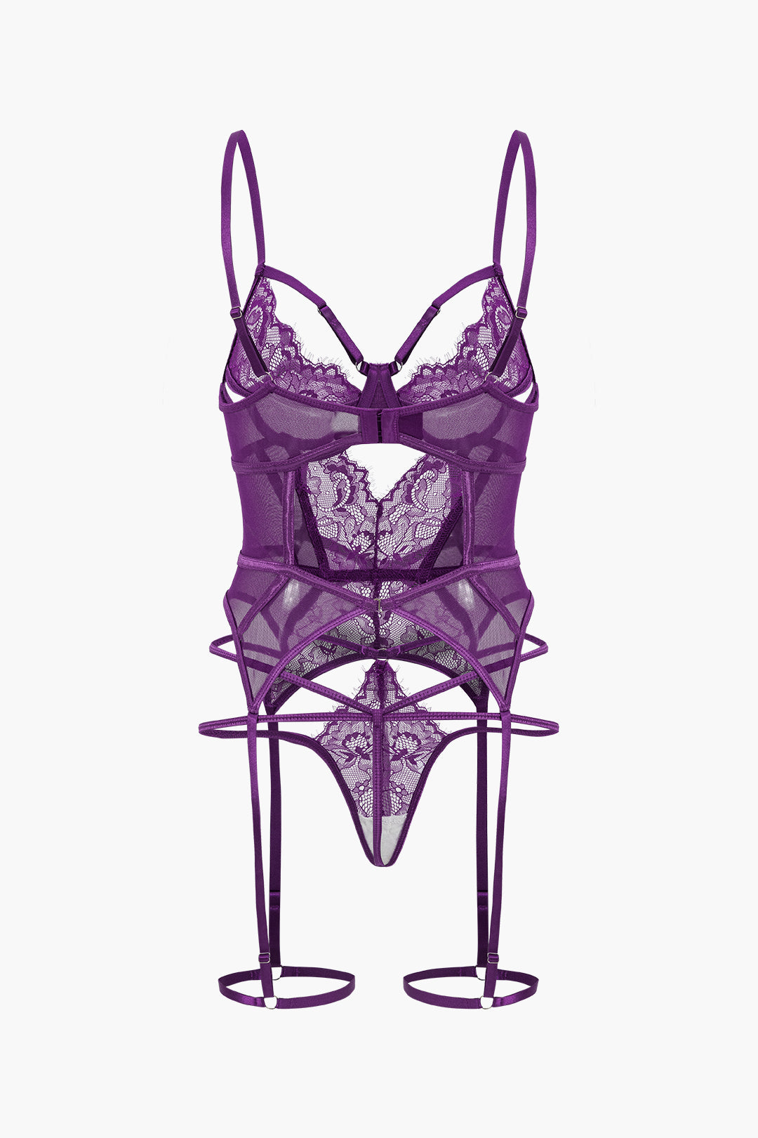 Cut Out Backless Sheer Lingerie Garter Set