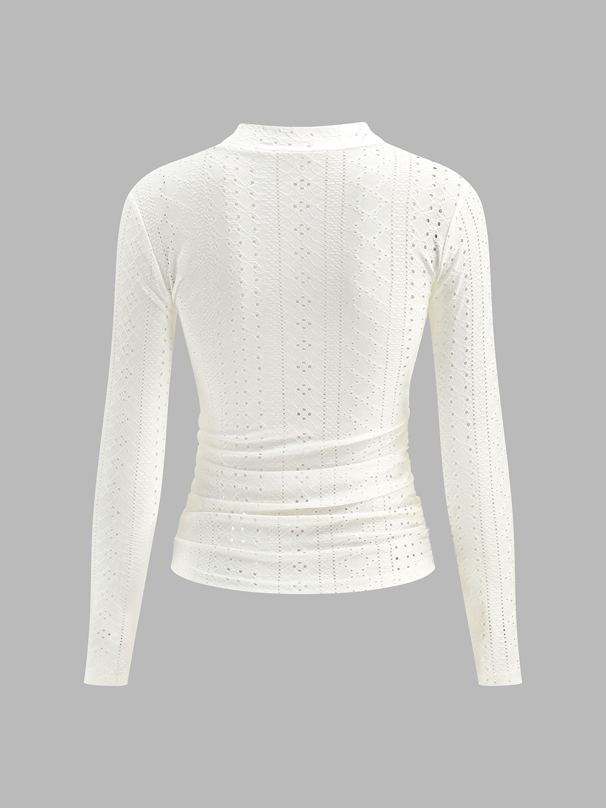 Semi-Sheer Stand Collar Side-Pleated Skinny Top