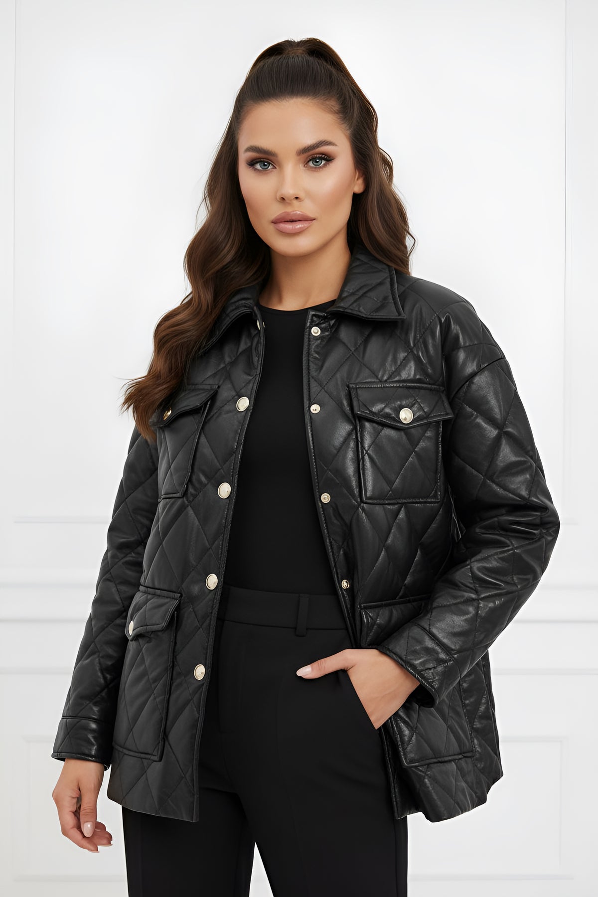 Faux Leather Button Pocket Jacket
