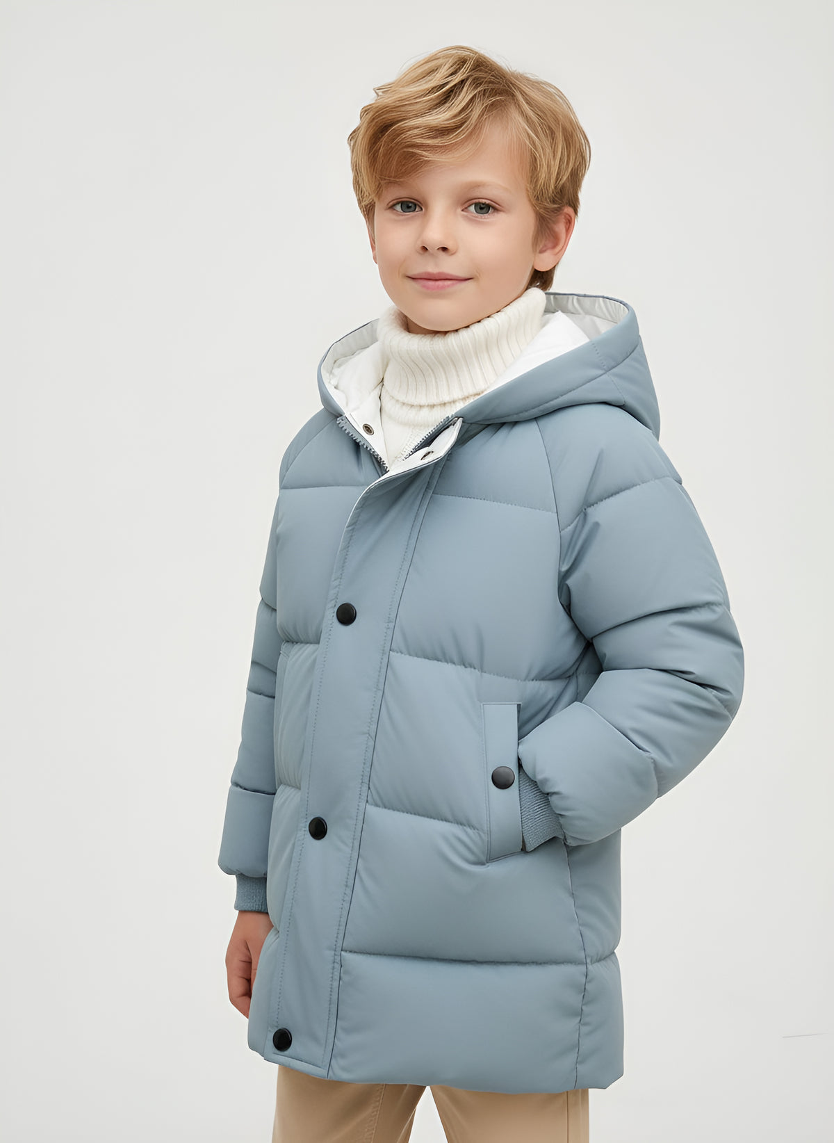Hooded Jacket Medium Length Warm Zip Up Coat Winter