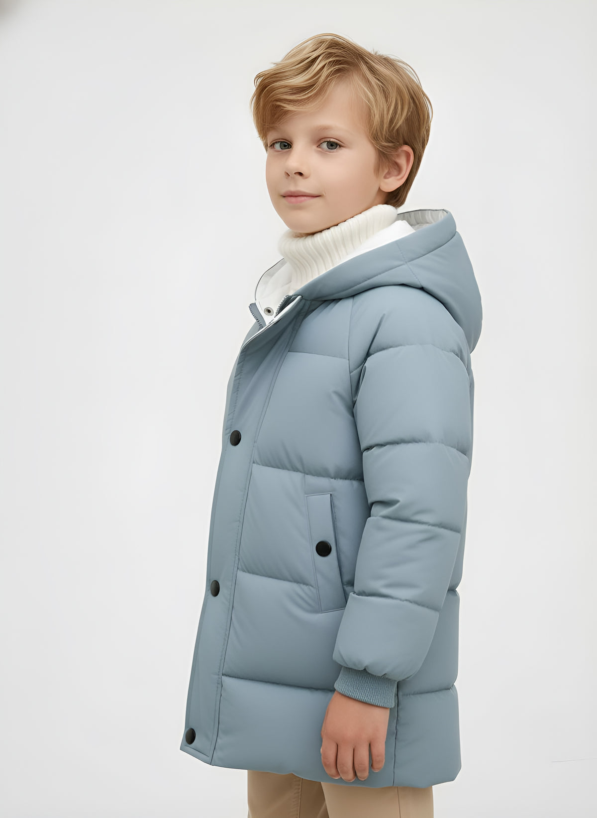 Hooded Jacket Medium Length Warm Zip Up Coat Winter