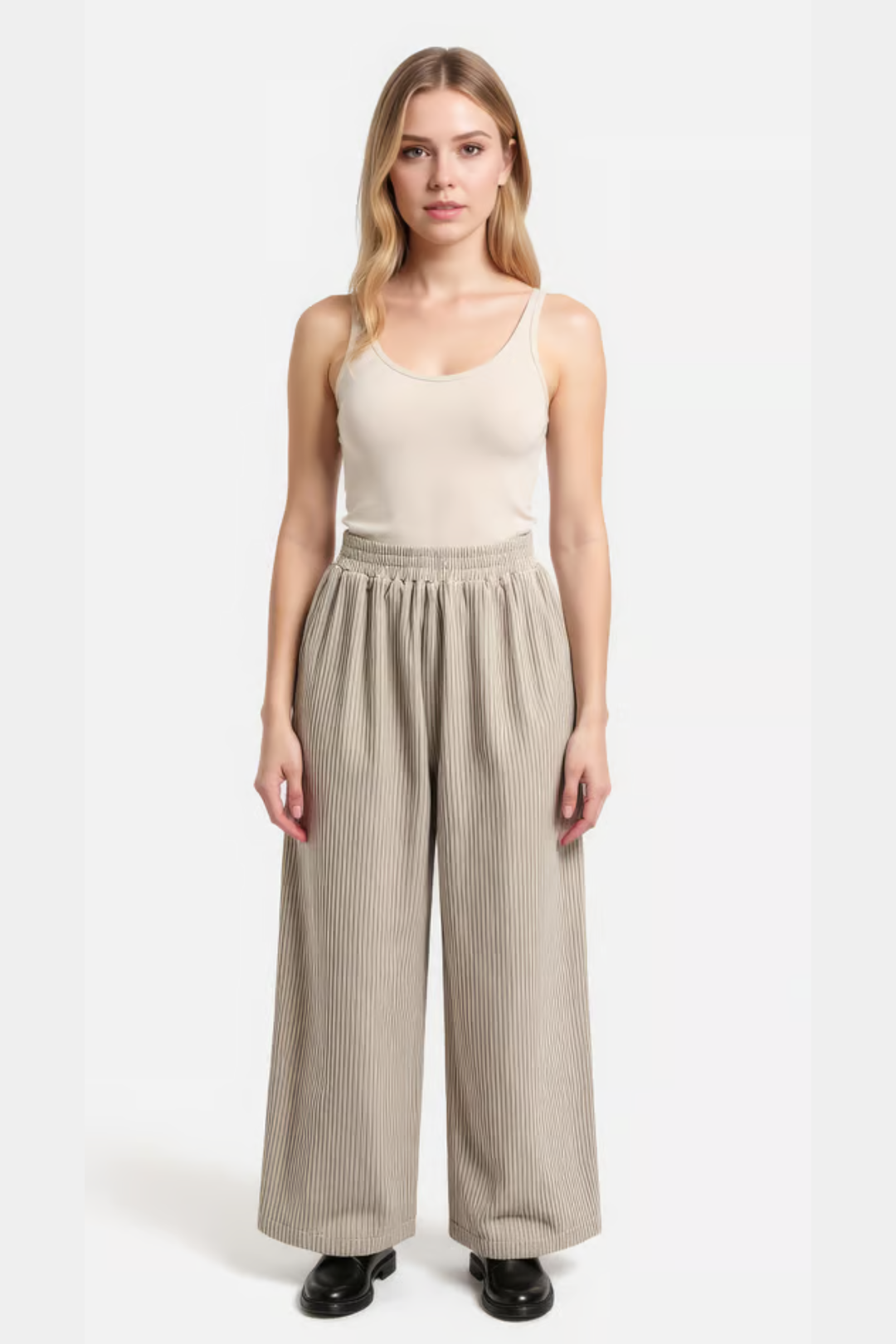 Solid Ruched Wide Leg Pants