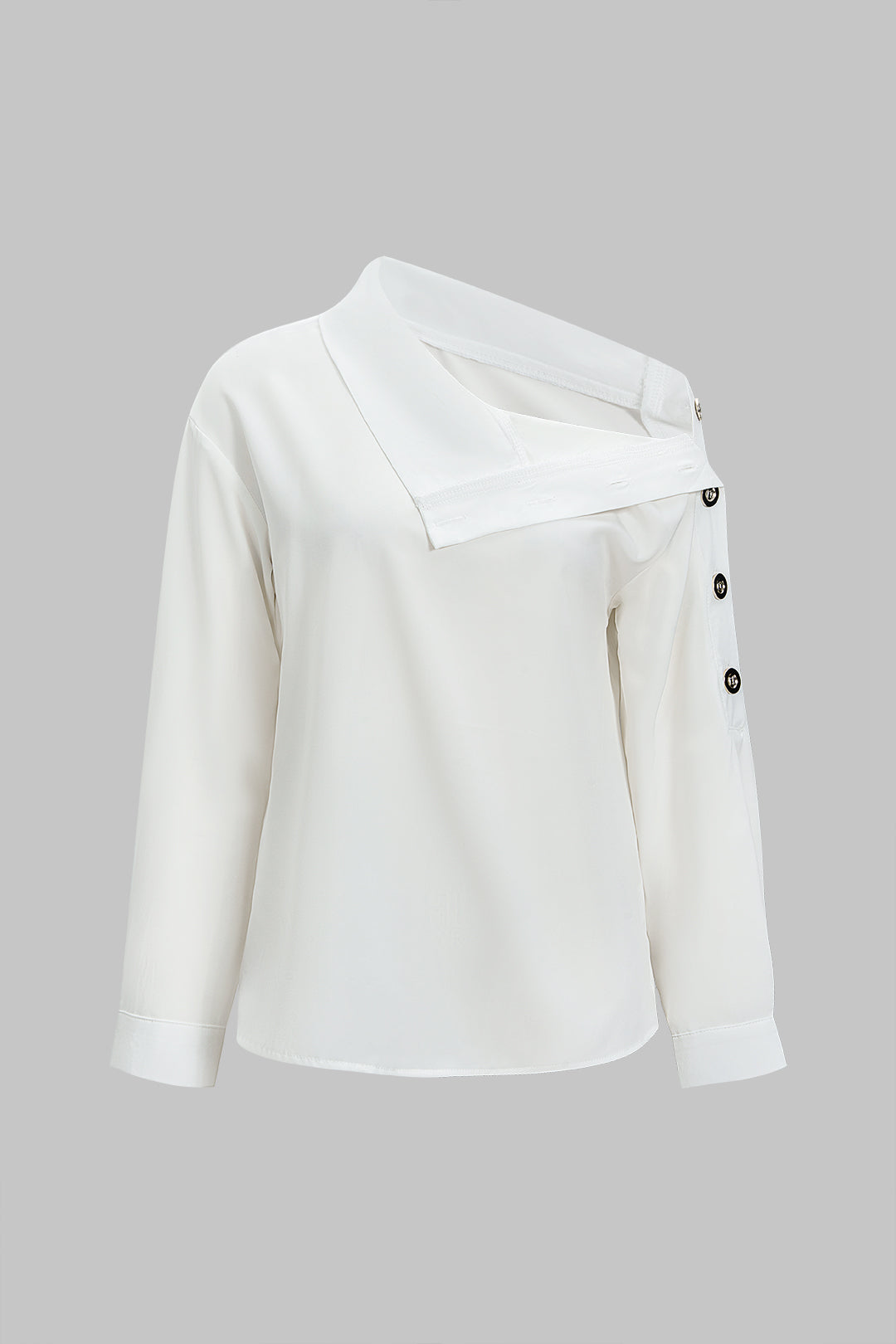 Asymmetrical Neck Button Long-Sleeve Shirt