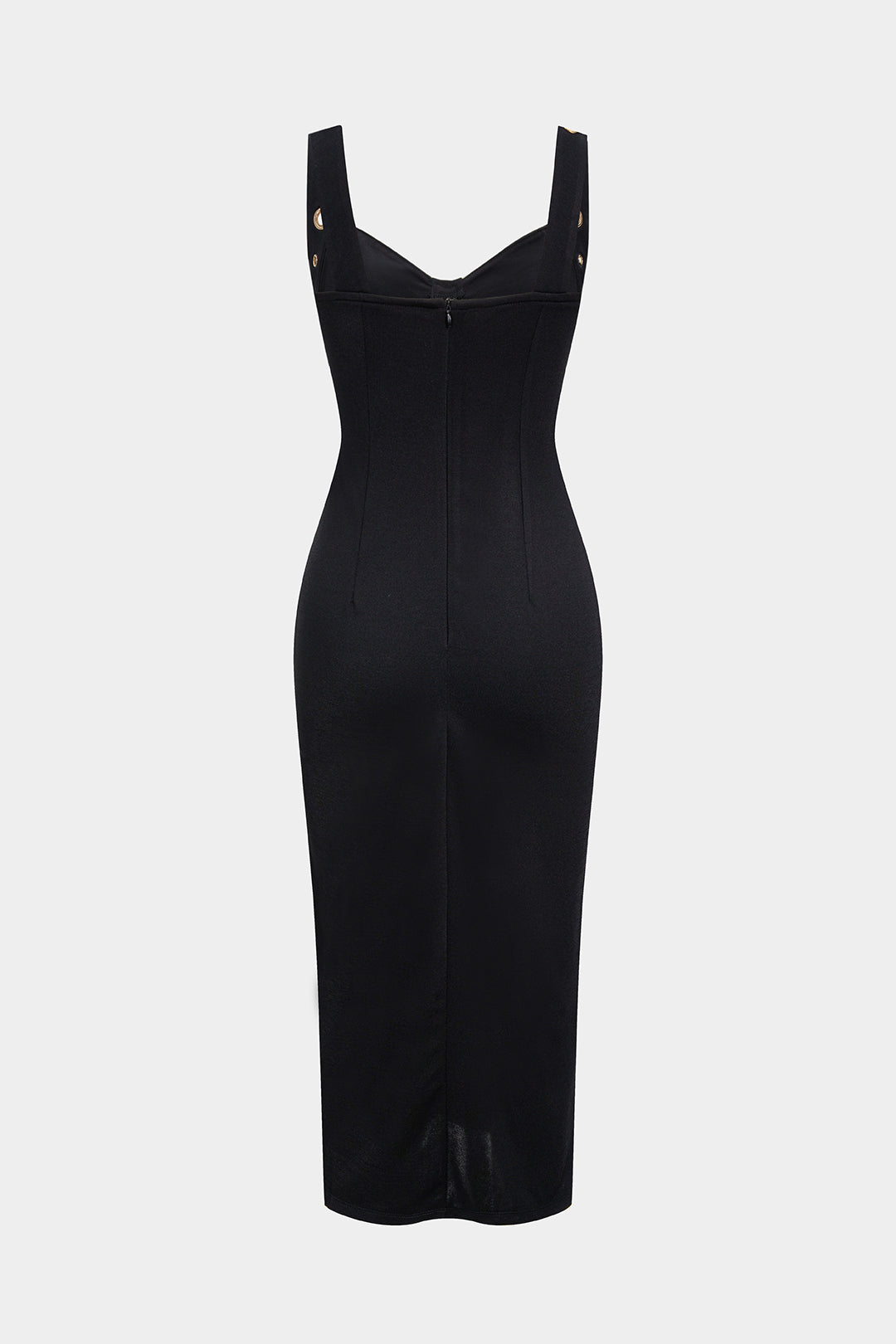Metallic Eyelet Zipper Sleeveless Midi Dress