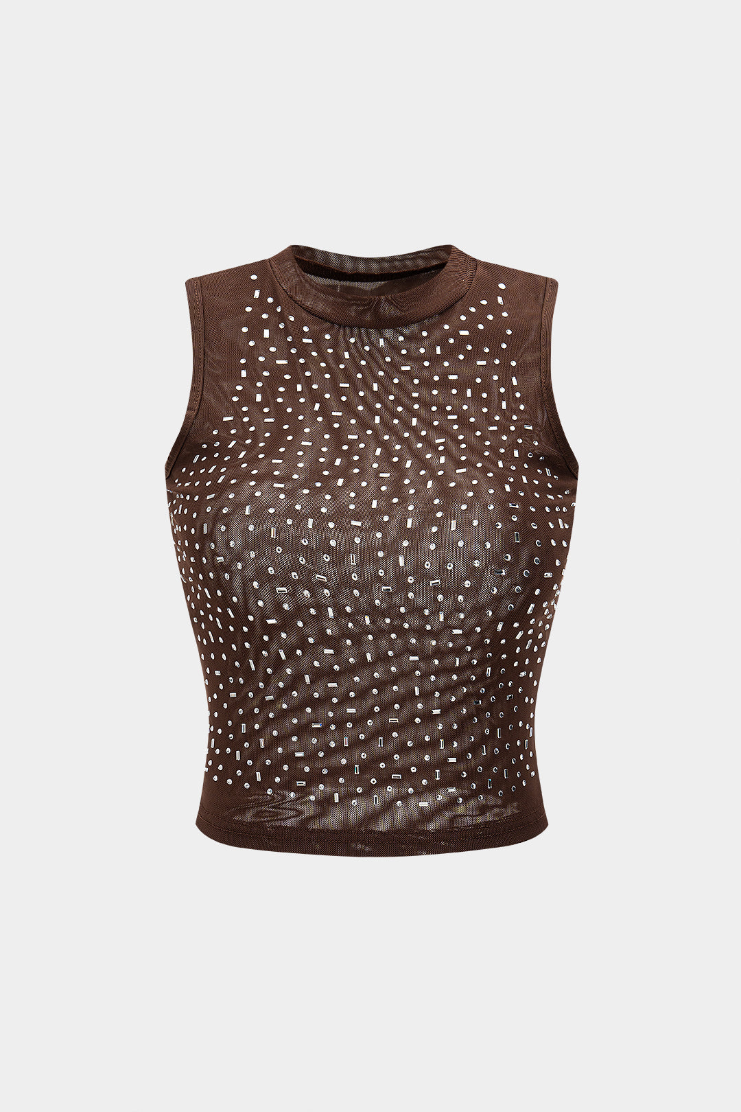 Mesh Rhinestone Sleeveless Tank Top