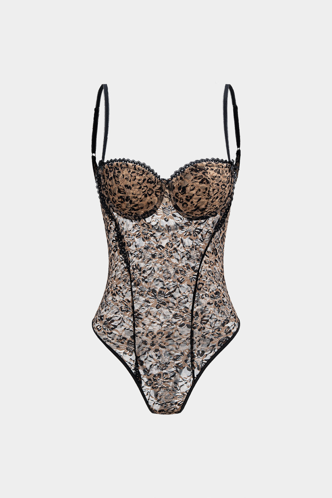 Leopard Print Lace Patchwork Backless Sleeveless Bodysuit