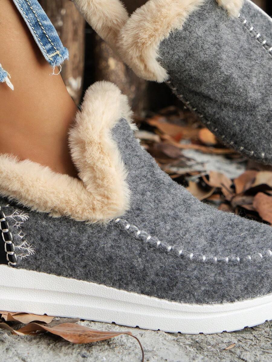 Women's Comfortable Plush Slip-On Flat Short Boots, Winter,Fur Boots