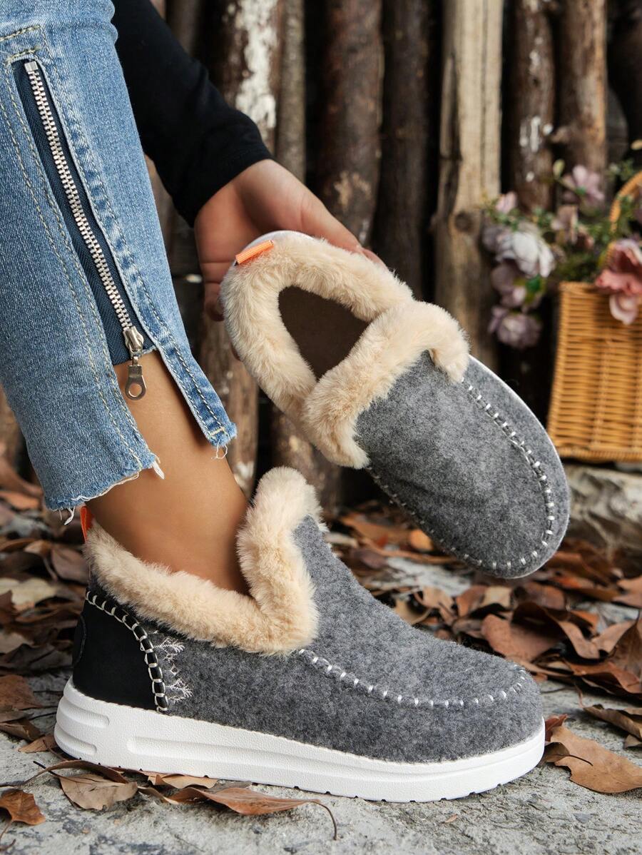 Women's Comfortable Plush Slip-On Flat Short Boots, Winter,Fur Boots