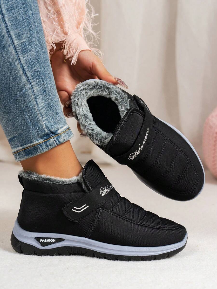 2025 Winter Fashion Women Self-Adhesive Decorative Thick Thermal Lined Warm Snow Boots, Outdoor Casual Sports Soft Bottom Comfortable Snow Shoes