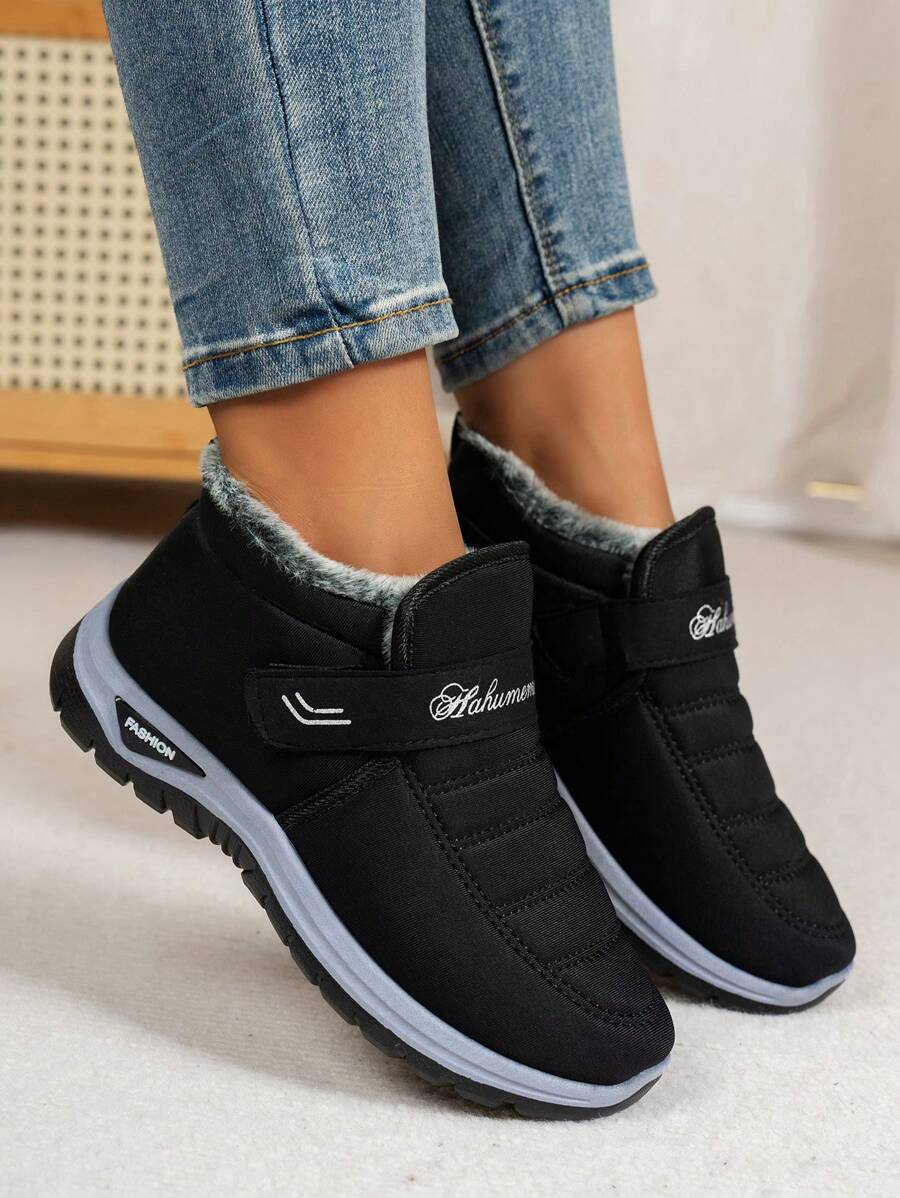2025 Winter Fashion Women Self-Adhesive Decorative Thick Thermal Lined Warm Snow Boots, Outdoor Casual Sports Soft Bottom Comfortable Snow Shoes