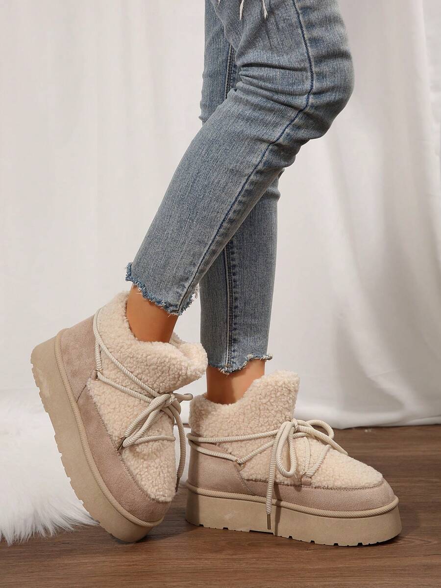 Thick Sole Heighten Warm Snow Boots For Women, New 2024 Design Thick Velvet Lining, Fashionable & Versatile Women Snow Boots