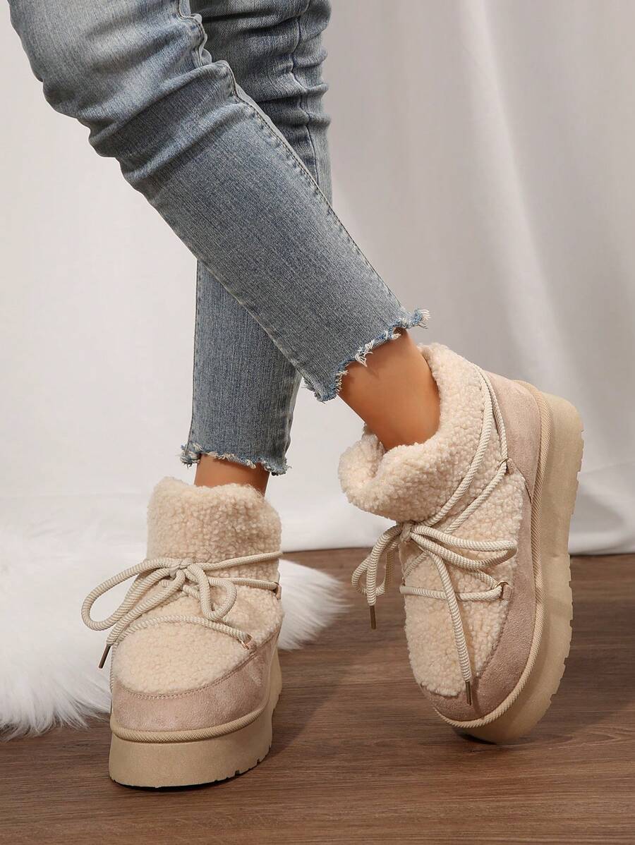 Thick Sole Heighten Warm Snow Boots For Women, New 2024 Design Thick Velvet Lining, Fashionable & Versatile Women Snow Boots