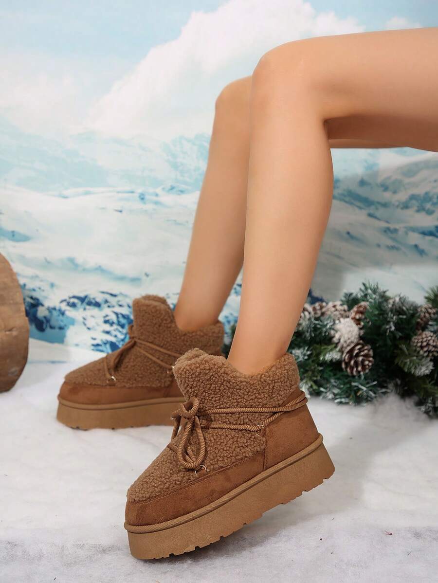Thick Sole Heighten Warm Snow Boots For Women, New 2024 Design Thick Velvet Lining, Fashionable & Versatile Women Snow Boots