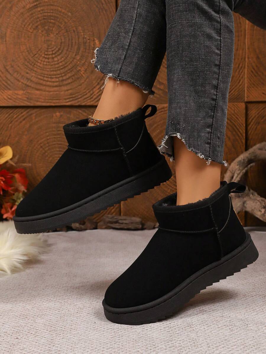 1 Pair Women's Solid Color Casual Fleece Lined Outdoor Warm Snow Boots, Home & Winter,Fur Boots