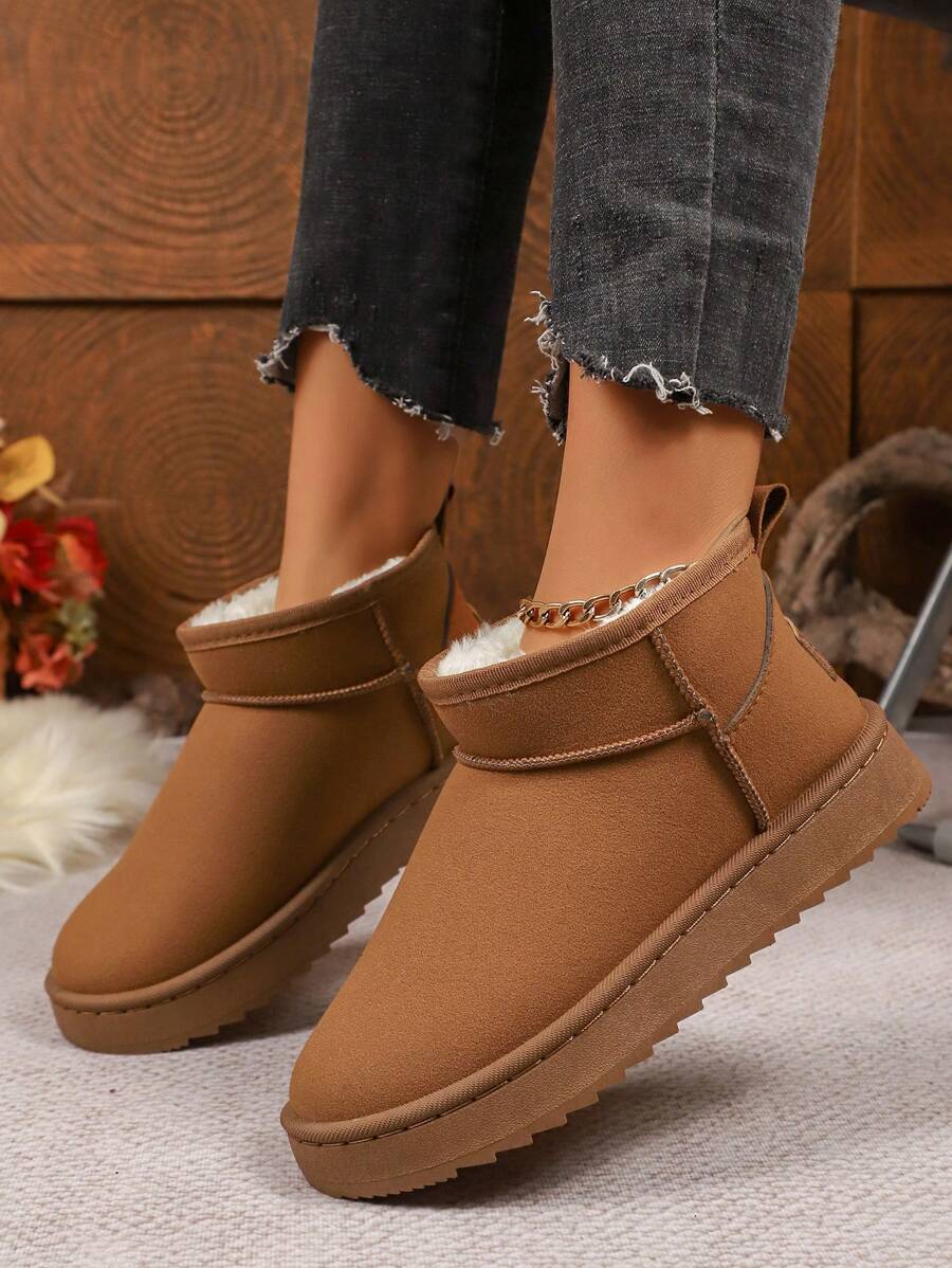 1 Pair Women's Solid Color Casual Fleece Lined Outdoor Warm Snow Boots, Home & Winter,Fur Boots