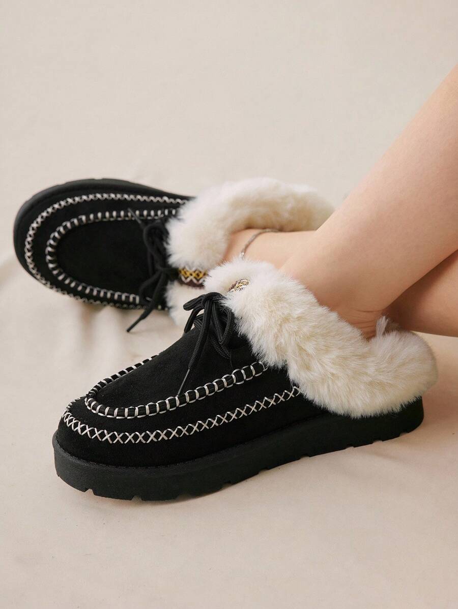 CUCCOO EASI Women's Thick Sole Warm Round Toe Low-Top Snow Boots, Autumn/Winter