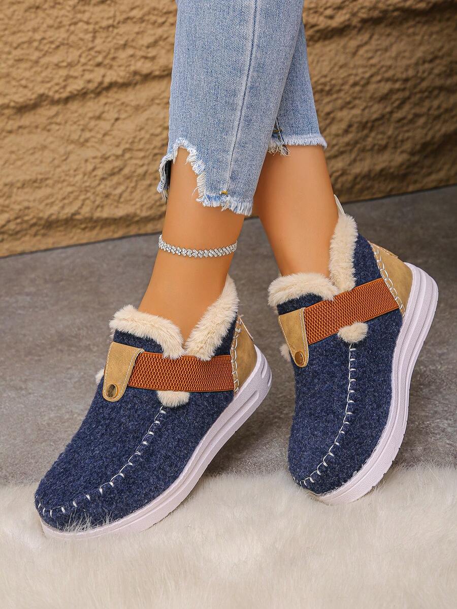 Women's Comfortable Plush Slip-On Flat Short Boots, Winter,Fur Boots
