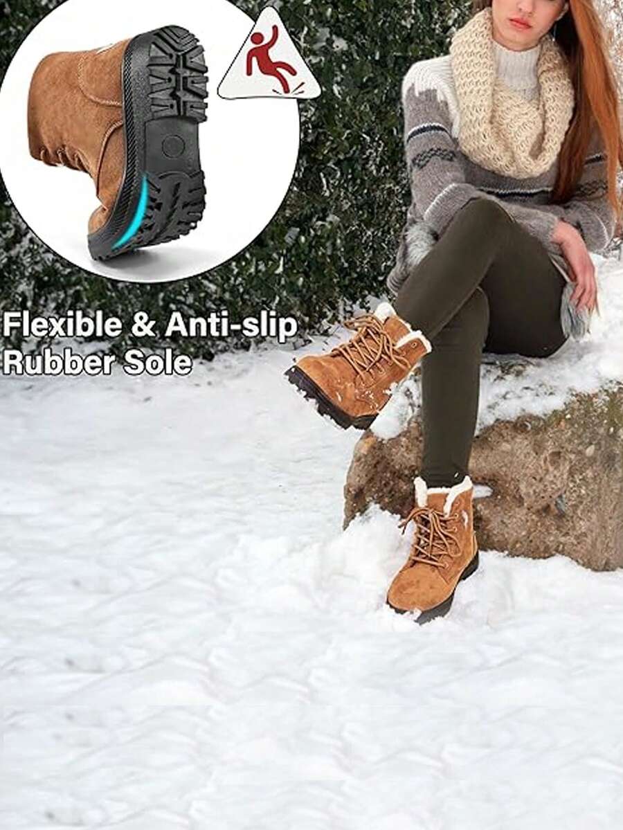 Women's Lightweight Snow Boots, Size 35-44, Short Boots, Warm & Anti-Slip Round Toe, Plus Size, Lightweight, High-Top, Flat Heel, Casual Mid-Aged Boots
