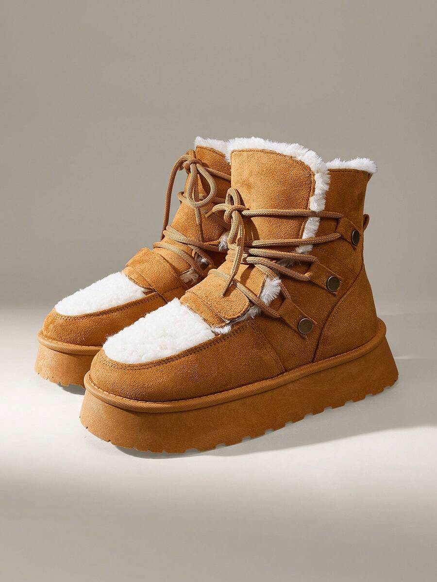 CUCCOO EASI Women's Thick Sole Warm Round Toe Low-Top Snow Boots, Autumn/Winter