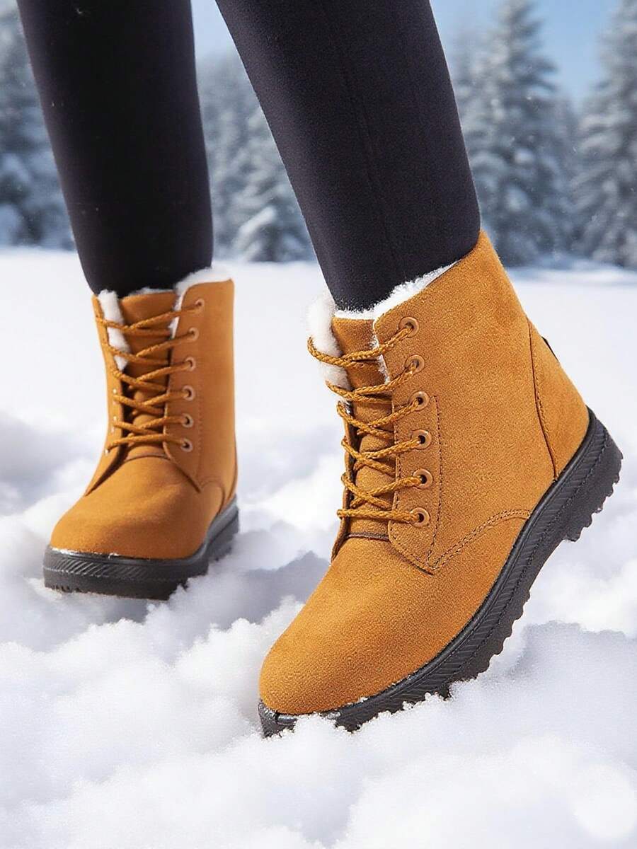 Women's Lightweight Snow Boots, Size 35-44, Short Boots, Warm & Anti-Slip Round Toe, Plus Size, Lightweight, High-Top, Flat Heel, Casual Mid-Aged Boots