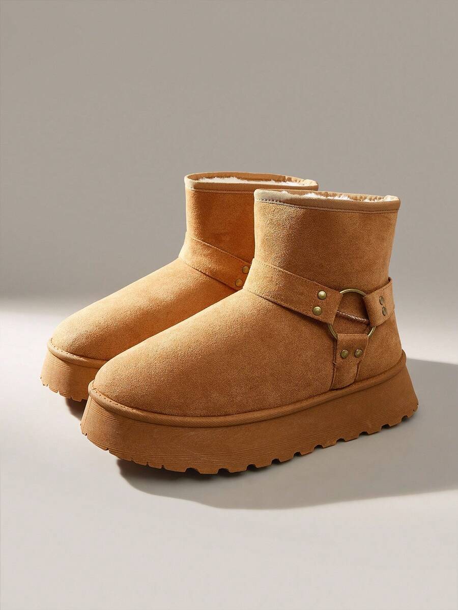 CUCCOO EASI Women's Thick Sole Warm Round Toe Low-Top Snow Boots, Autumn/Winter