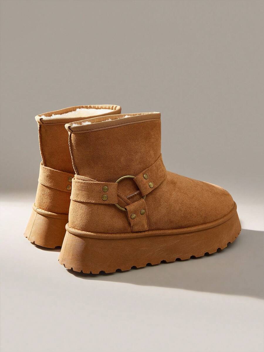 CUCCOO EASI Women's Thick Sole Warm Round Toe Low-Top Snow Boots, Autumn/Winter