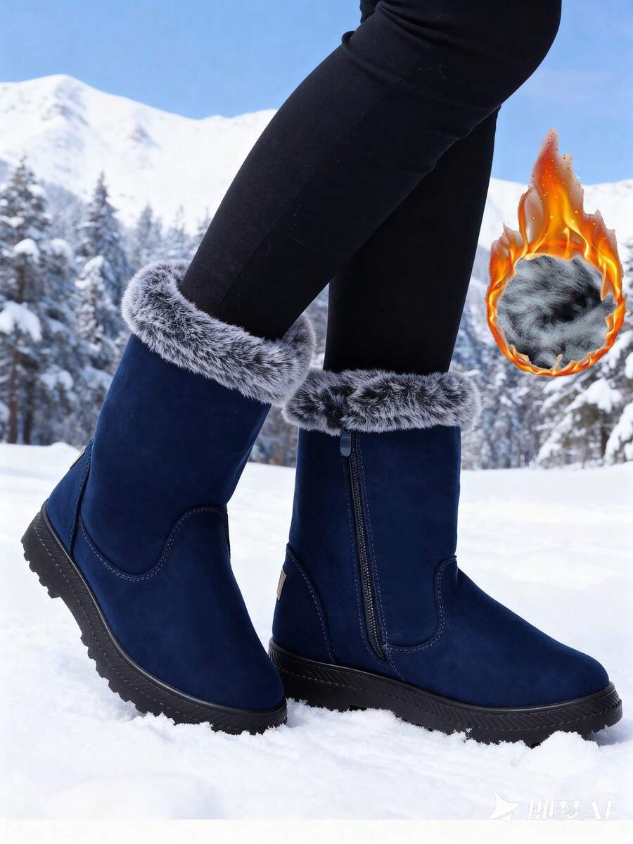 Women's Lightweight Snow Boots, Size 35-44, Short Boots, Warm & Anti-Slip Round Toe, Plus Size, Lightweight, High-Top, Flat Heel, Casual Mid-Aged Boots