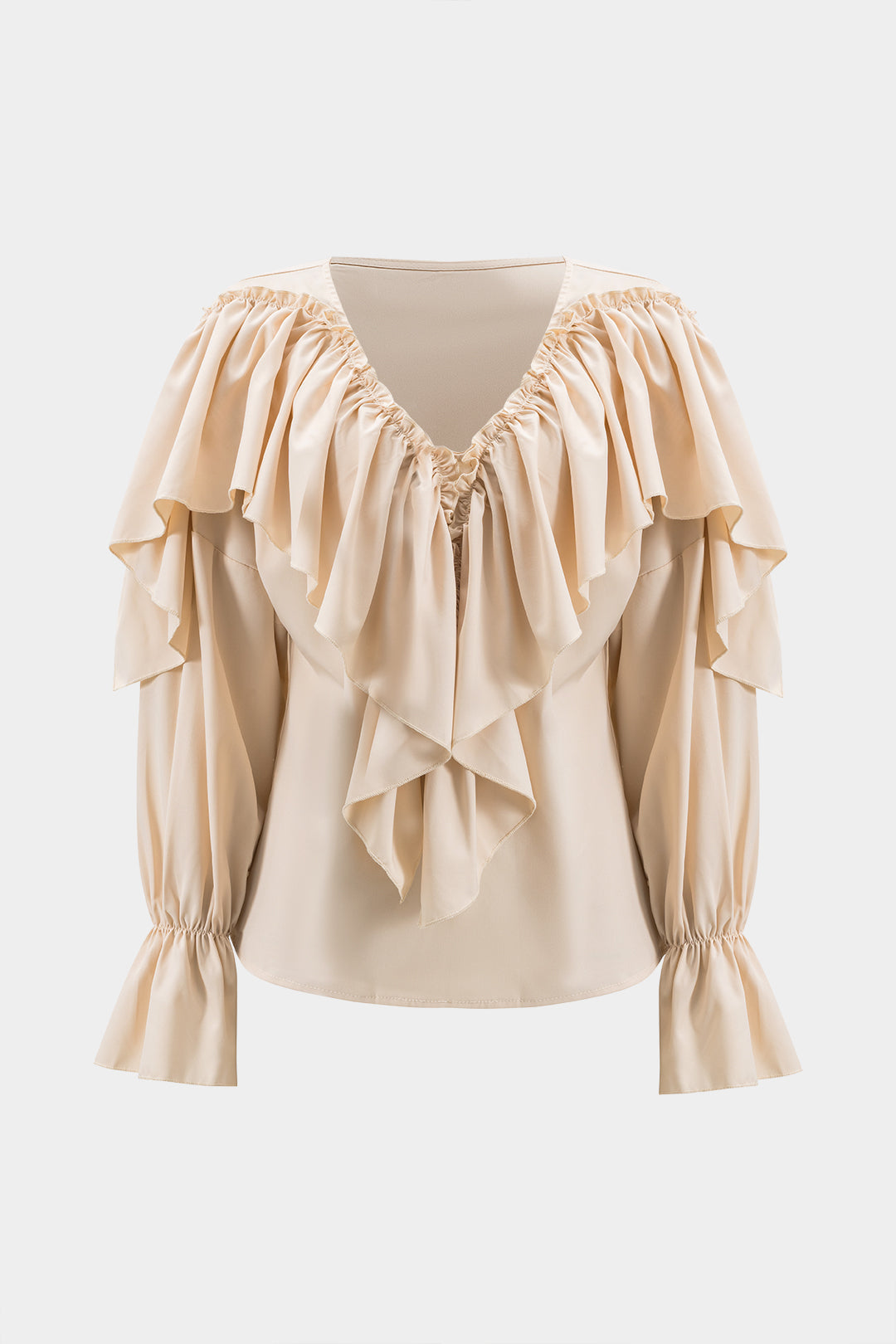 Ruched Ruffle Long-Sleeve Shirt
