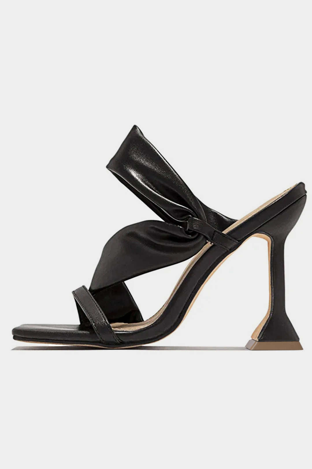 Metallic Ruched Square-toe High Heels Sandals