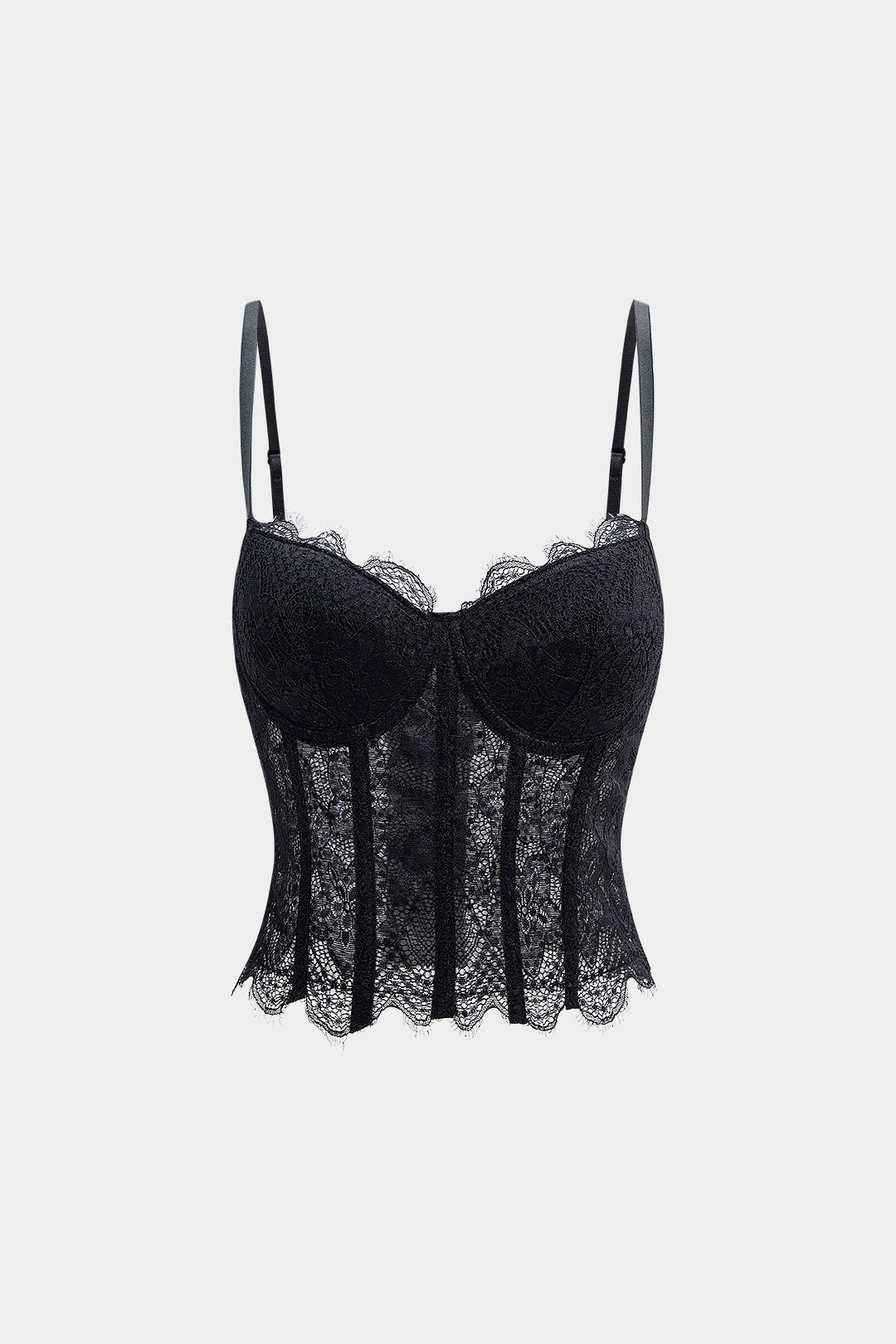 Underwire Lace Trim Mesh Corset Cami Top