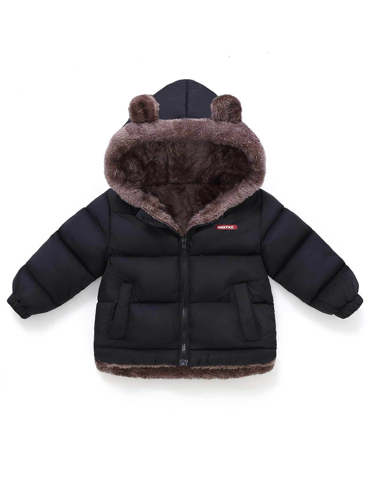 Girls' Cute Bear Ears Fleece Coat - Long Sleeve Winter Jacket with Cardigan Collar, Full-Zip Front Closure, Warm Padded Hooded Coat for Boys & Girls, Cozy Fall/winter Outerwear With Pockets (solid Color, Casual Style, Regular Fit, Hand Washable)