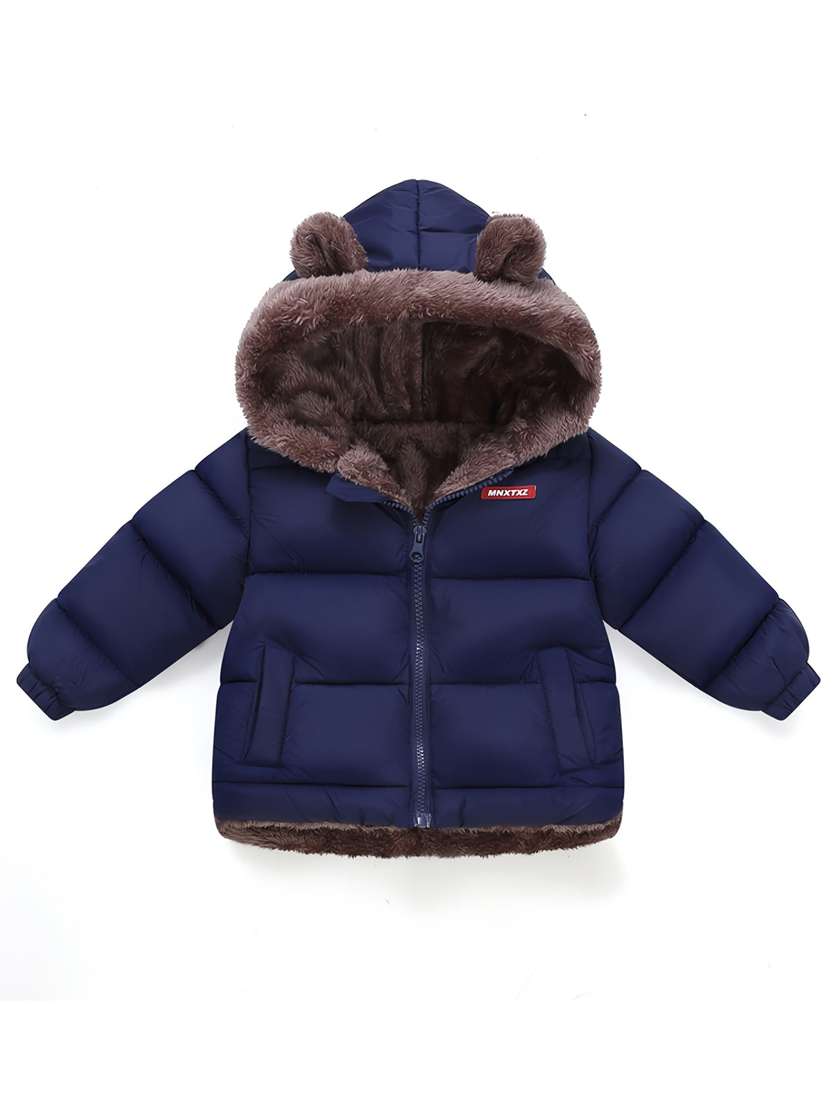 Girls' Cute Bear Ears Fleece Coat - Long Sleeve Winter Jacket with Cardigan Collar, Full-Zip Front Closure, Warm Padded Hooded Coat for Boys & Girls, Cozy Fall/winter Outerwear With Pockets (solid Color, Casual Style, Regular Fit, Hand Washable)