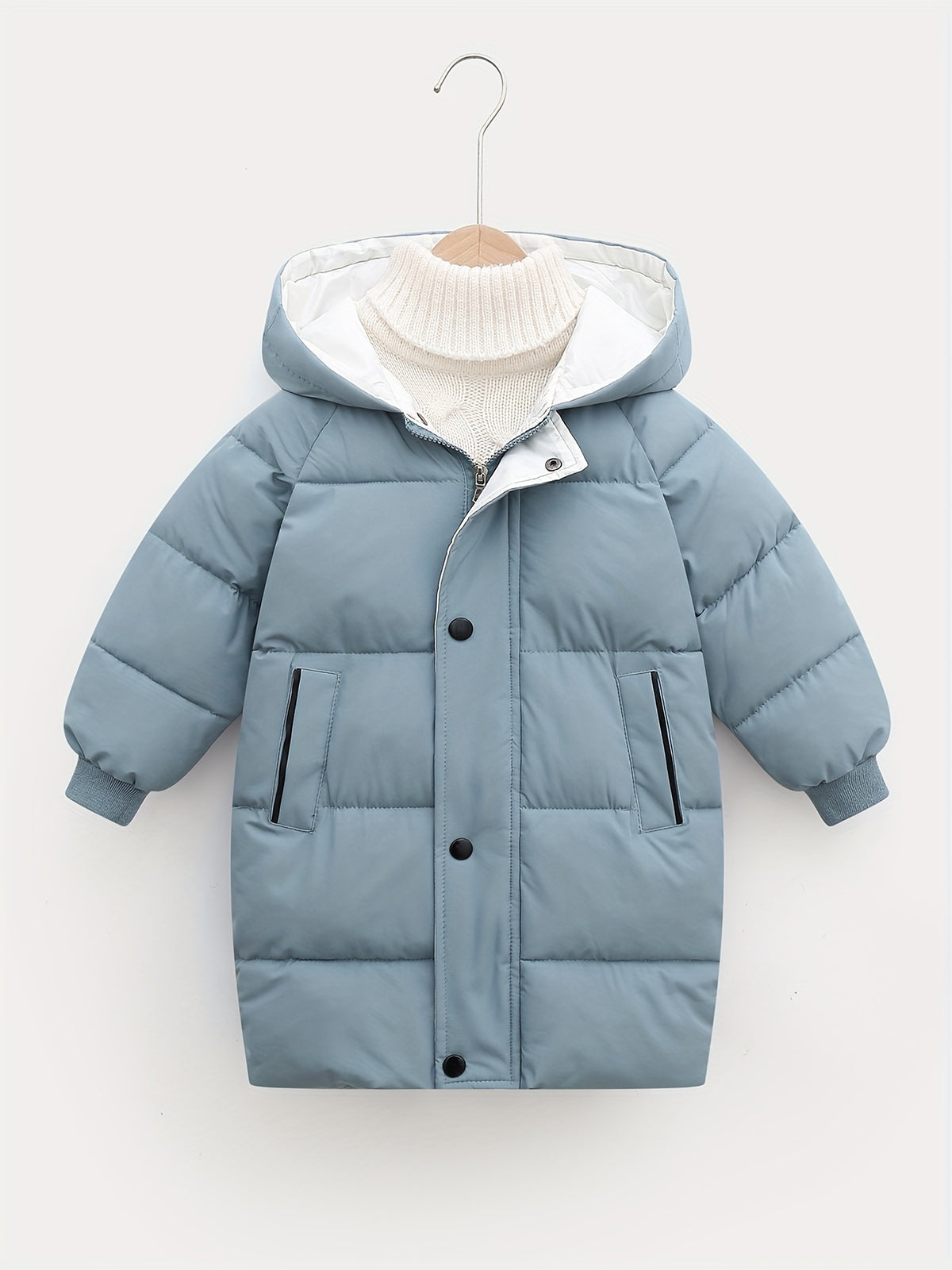 Hooded Jacket Medium Length Warm Zip Up Coat Winter