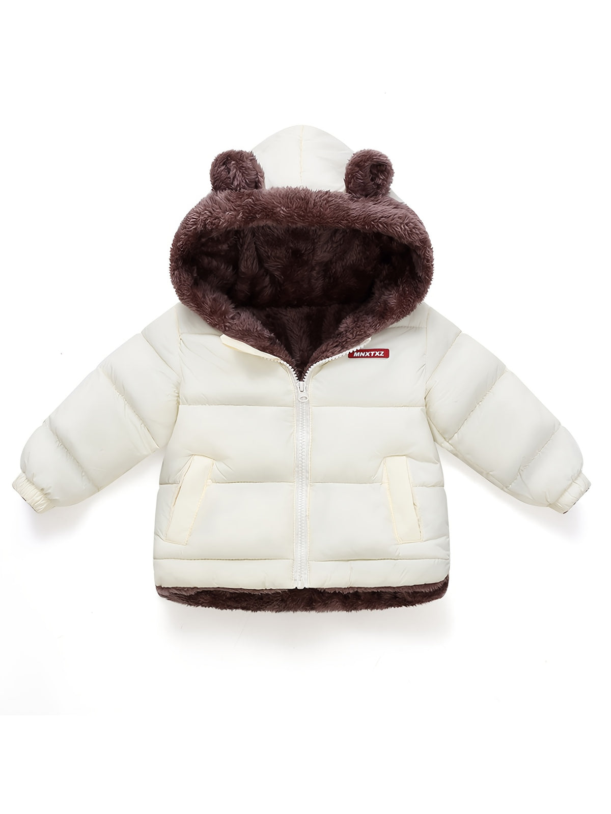 Girls' Cute Bear Ears Fleece Coat - Long Sleeve Winter Jacket with Cardigan Collar, Full-Zip Front Closure, Warm Padded Hooded Coat for Boys & Girls, Cozy Fall/winter Outerwear With Pockets (solid Color, Casual Style, Regular Fit, Hand Washable)