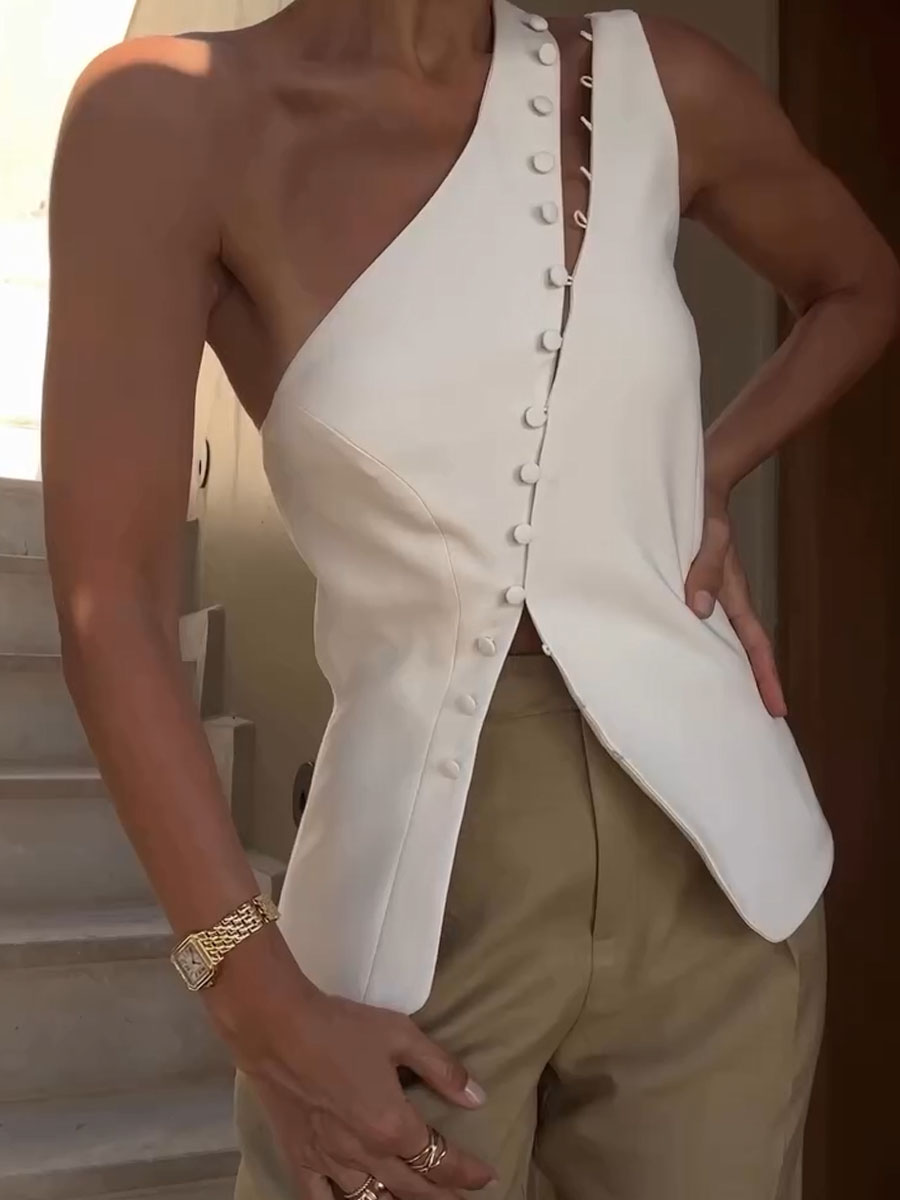 Sleeveless button-down backless top
