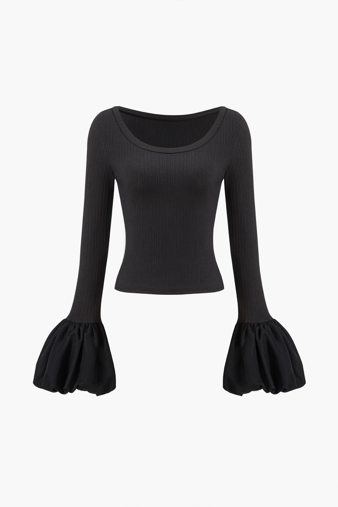 Puff Sleeve Patchwork Long-Sleeve Top