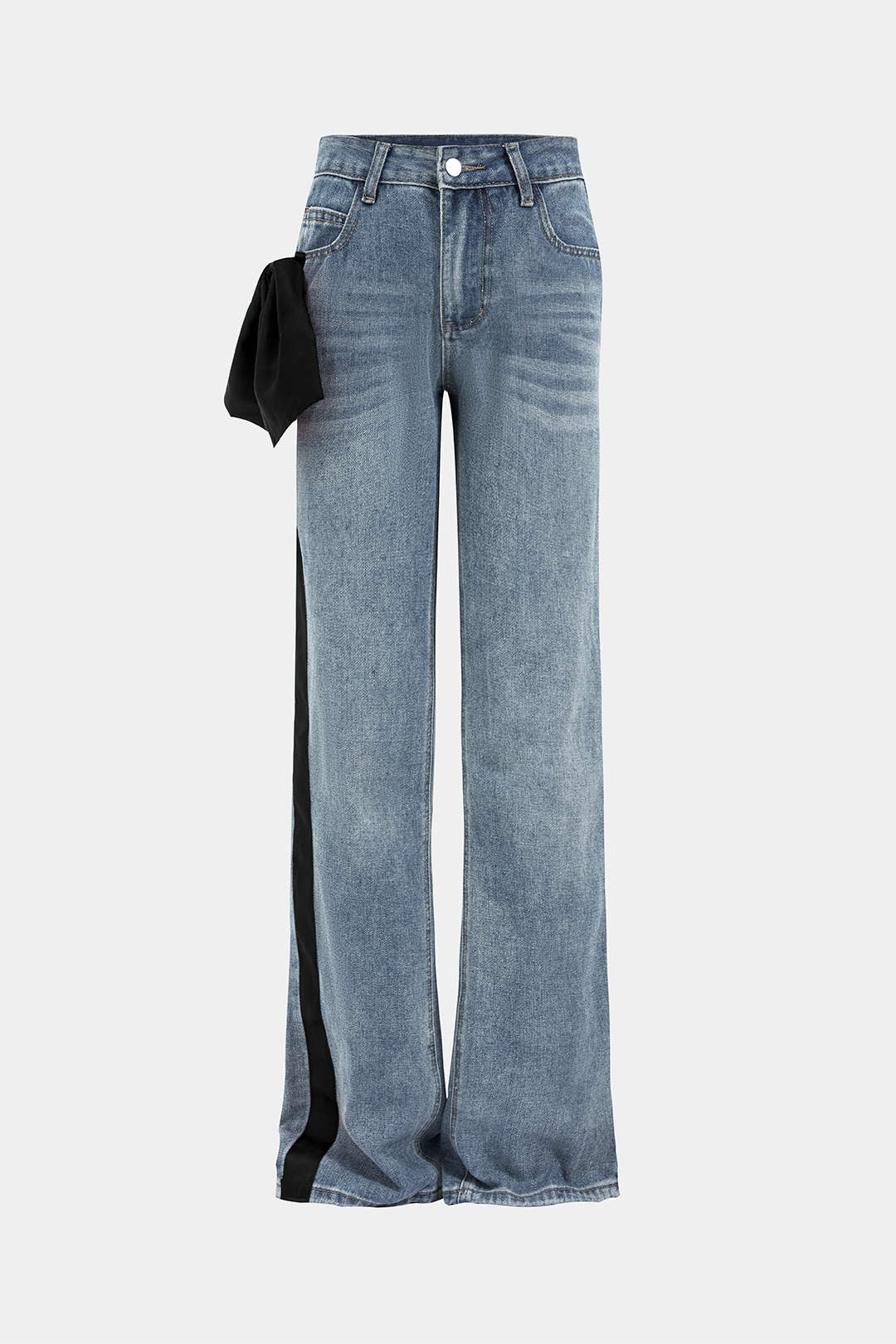 High-Waisted Side Ribbon Denim Pants