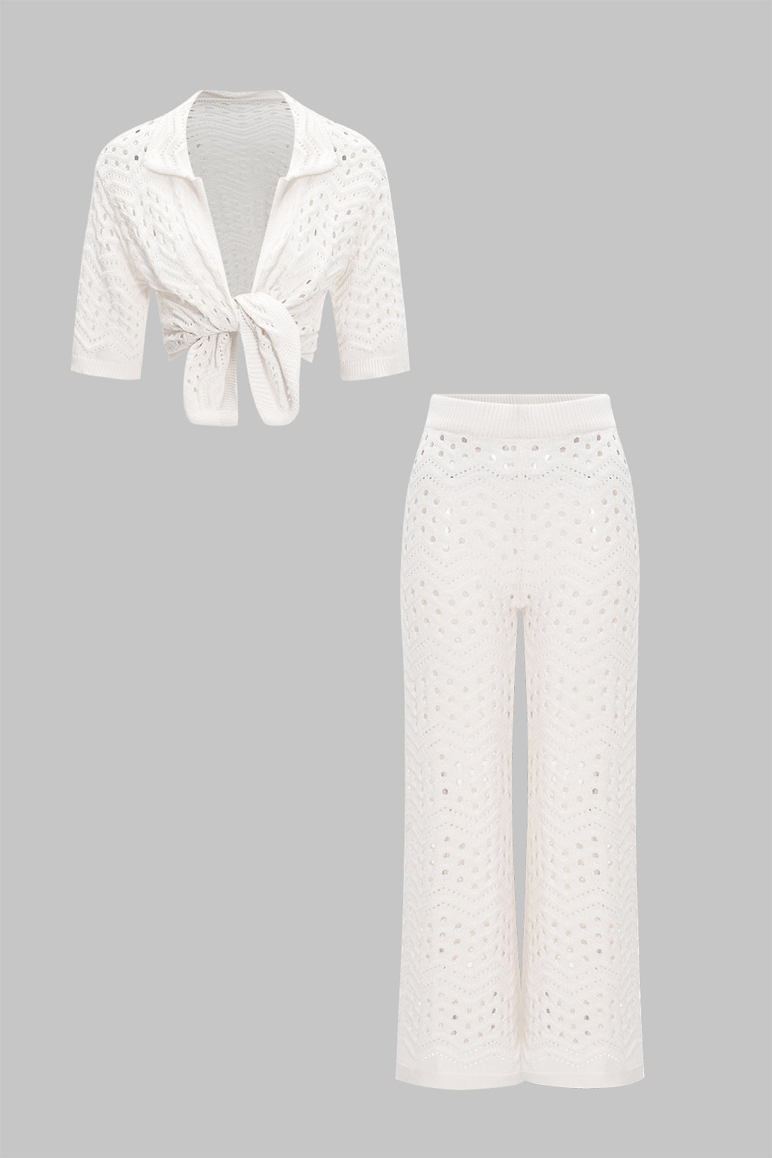 Knit Hollow Out Top And Trousers Set