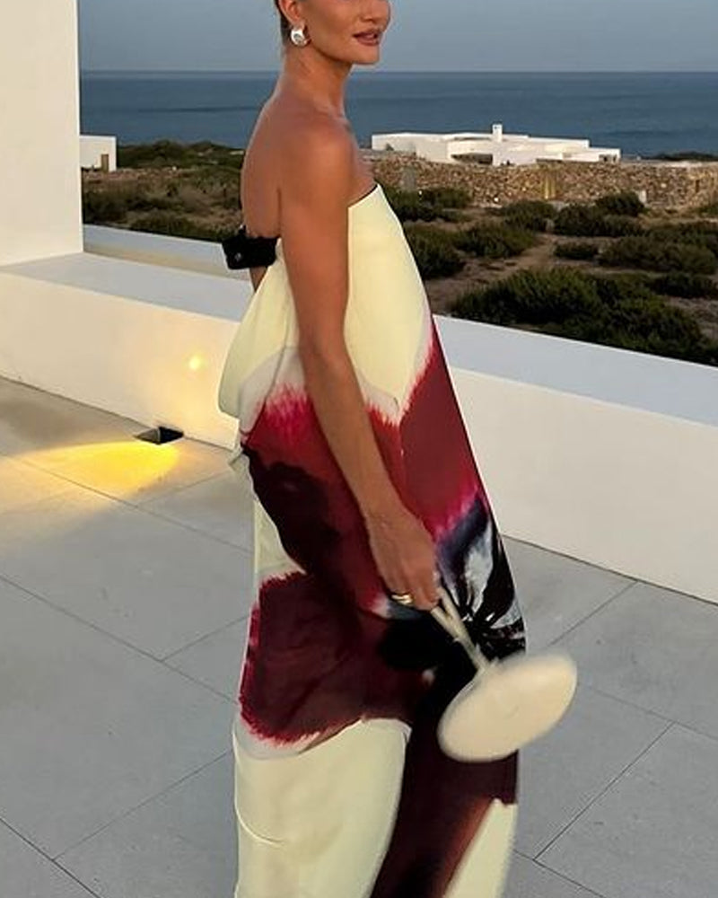 Sunset Bloom Strapless Maxi Dress