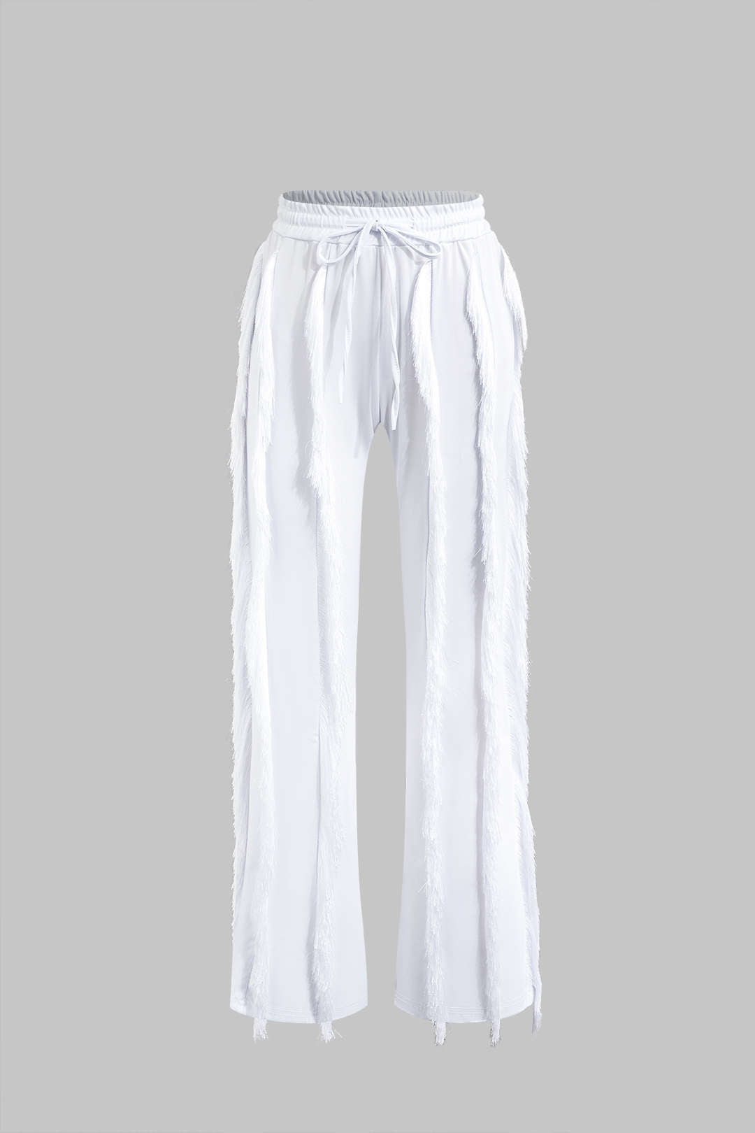 Bustier Slip Bodysuit And Fringe Tie Front Wide Leg Trousers Set