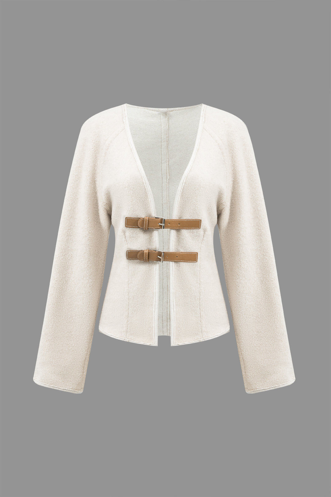 Solid Belted V-neck Jacket