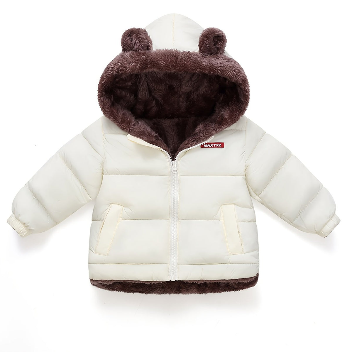 Girls' Cute Bear Ears Fleece Coat - Long Sleeve Winter Jacket with Cardigan Collar, Full-Zip Front Closure, Warm Padded Hooded Coat for Boys & Girls, Cozy Fall/winter Outerwear With Pockets (solid Color, Casual Style, Regular Fit, Hand Washable)
