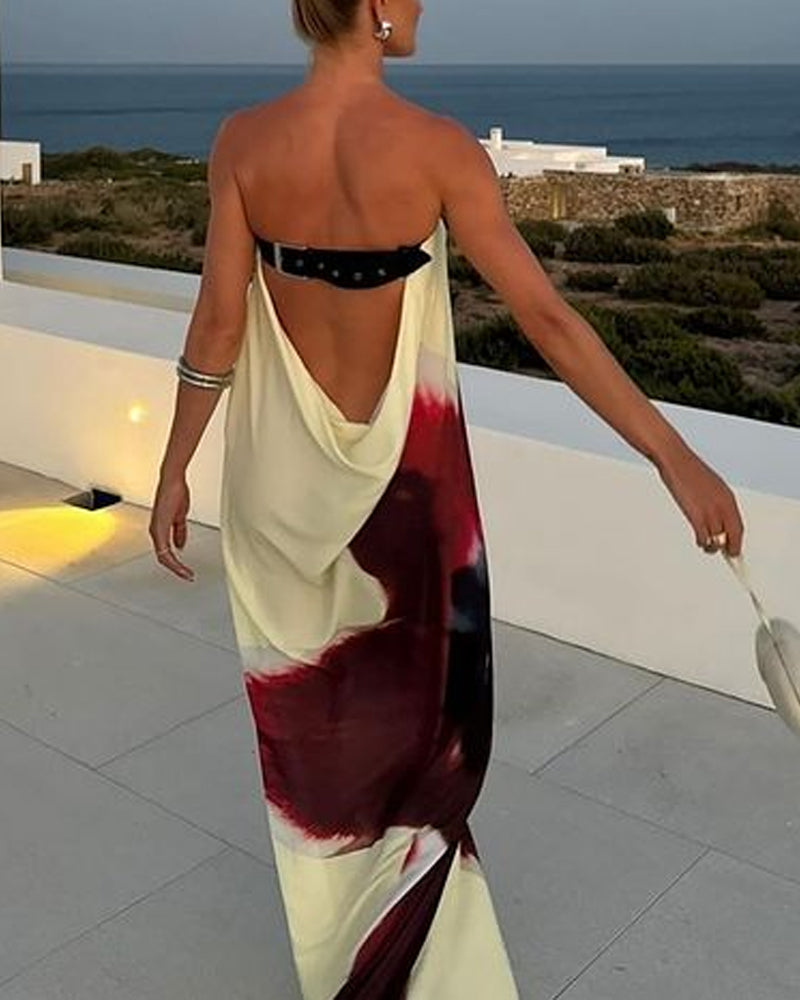 Print Design Sense Backless Dress