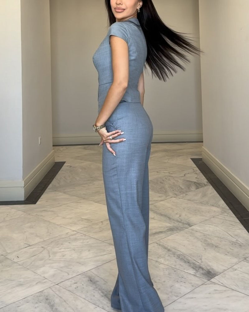 V-Neck Top & Pants Two-Piece Set