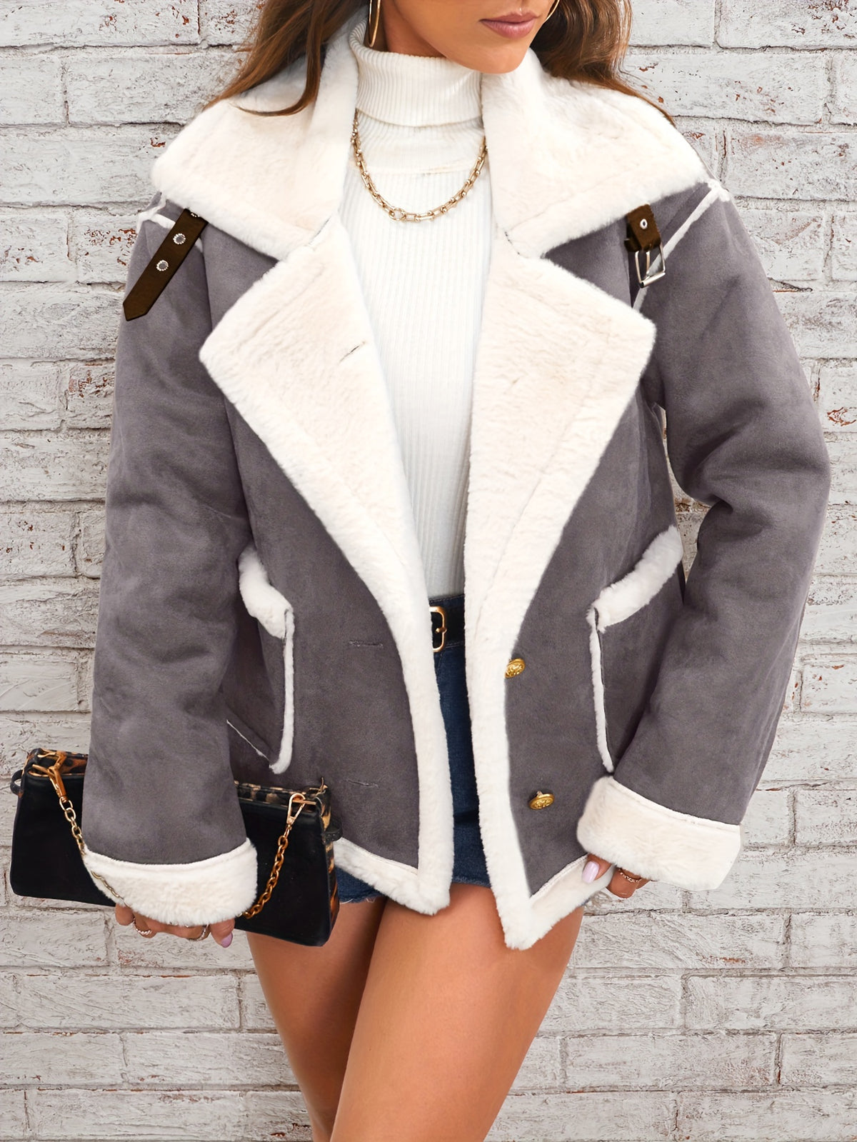 Lapel Plush Jacket, Winter Warm Casual Outwear