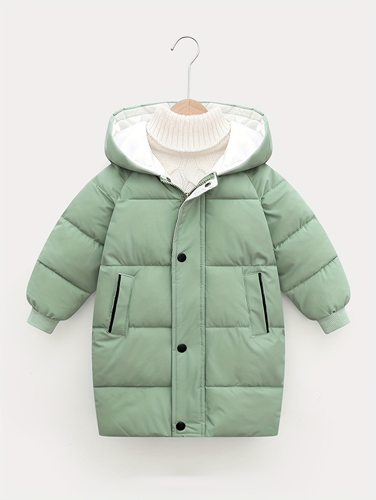 Hooded Jacket Medium Length Warm Zip Up Coat Winter