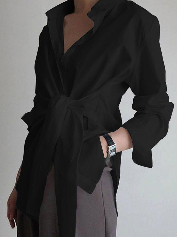 Semi-Sheer Button Down Tied Long Shirt